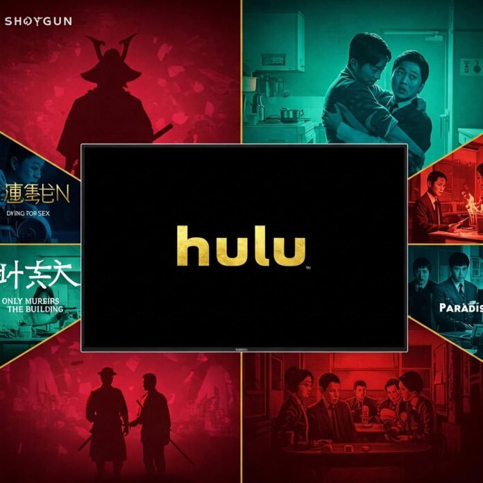Cinematic collage of iconic moments from top Hulu series like Shōgun, Dying for Sex, The Bear and more Cinematic collage of iconic moments from top Hulu series like Shōgun, Dying for Sex, The Bear and more