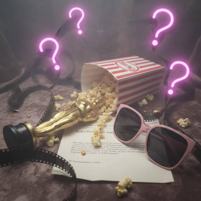 Popcorn, Oscar, rejection letter, sunglasses, film, question marks.