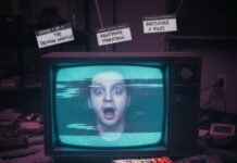 The Most Shocking TV Plot Twists of the Year So Far Retro TV, ghostly reflection, Cheetos, VHS labels.