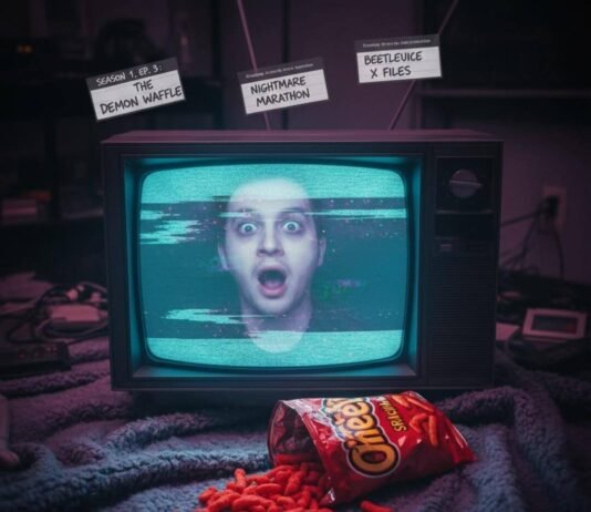 The Most Shocking TV Plot Twists of the Year So Far Retro TV, ghostly reflection, Cheetos, VHS labels.