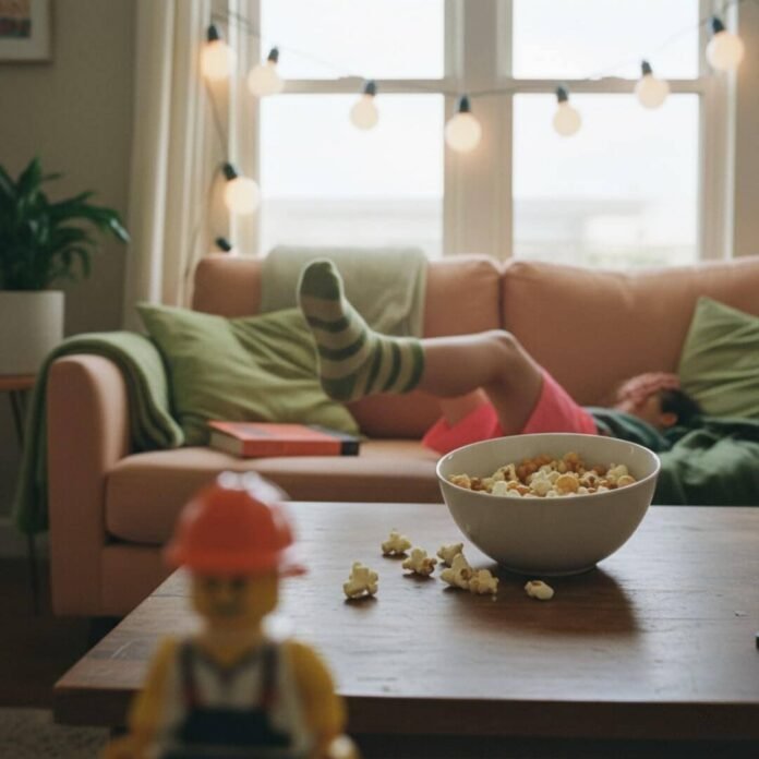 my kid’s socked foot dangling off the couch mid-kick, and a single string of Christmas lights still up in July.(1) my kid’s socked foot dangling off the couch mid-kick, and a single string of Christmas lights still up in July.