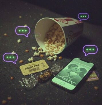 Top 5 Teasers That Hyped Us More Than the Actual Movie Movie theater floor with spilled popcorn, phone, and ticket.