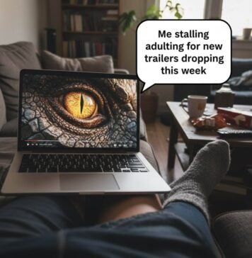 All the New Trailers Dropping This Week Dragon eye trailer, fuzzy sock, laptop.