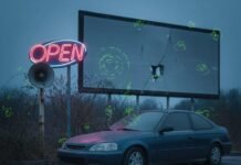 Top 10 Drive-In Theaters Still Open in 2025 Abandoned drive-in with car, popcorn, and neon sign.