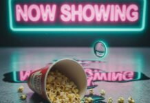 Latest Movie Showtimes Near You: Real-Time Updates Popcorn, phone, and "NOW SHOWING" sign.