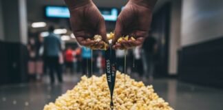 Showtime Secrets: How to Get Free Popcorn & VIP Perks Greasy hands, VIP lanyard, popcorn, butter, sneakers.